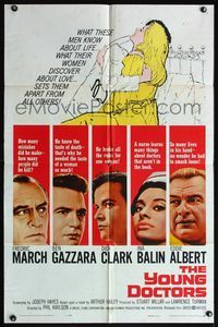 5d986 YOUNG DOCTORS 1sh '61 Fredric March, Ben Gazzara, Dick Clark, Ina Balin, Eddie Albert!