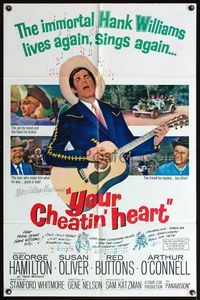 5d993 YOUR CHEATIN' HEART 1sh '64 great image of George Hamilton as Hank Williams with guitar!