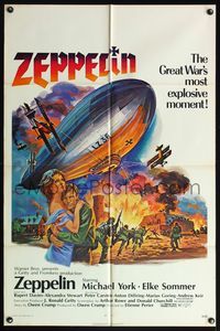 5d997 ZEPPELIN 1sh '71 Michael York, Elke Sommer, art of the great war's most explosive moment!