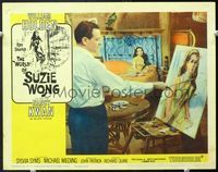 5f992 WORLD OF SUZIE WONG LC#6 '60 William Holden paints portrait of sexy Nancy Kwan on bed!