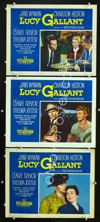 5g701 LUCY GALLANT 3 LCs '55 cowboy Charlton Heston, Jane Wyman!