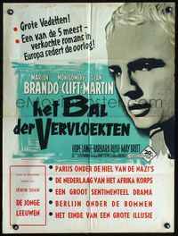 5k466 YOUNG LIONS Belgian 23x31 '58 cool art of Nazi Marlon Brando!