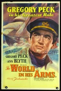 5k433 WORLD IN HIS ARMS English double crown '52 Gregory Peck, Ann Blyth, from Rex Beach novel!