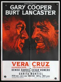 5k280 VERA CRUZ French 23x31 R70s best close up artwork of cowboys Gary Cooper & Burt Lancaster!