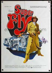 5k387 SUPER FLY Spanish '72 great artwork of Ron O'Neal with car & girl sticking it to The Man!