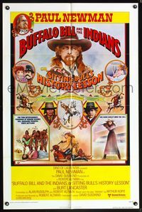 5p145 BUFFALO BILL & THE INDIANS 1sh '76 art of Paul Newman as William F. Cody by Willardson!