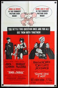 5q407 IRMA LA DOUCE/SOME LIKE IT HOT 1sh '64 Billy Wilder, Jack Lemmon Double-Bill!