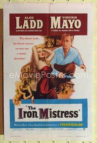 5q408 IRON MISTRESS 1sh '52 art of Alan Ladd throwing knife & sexy Virginia Mayo!