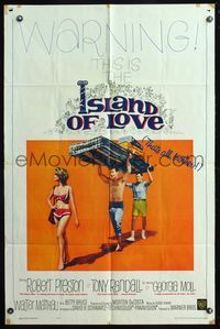 5q415 ISLAND OF LOVE 1sh '63 Robert Preston & Tony Randall, sexy Georgia Moll in bikini!