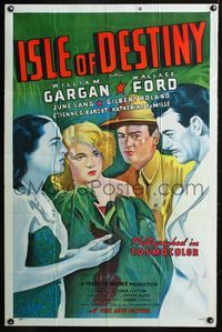 5q416 ISLE OF DESTINY 1sh R46 stone litho artwork of William Gargan, Wallace Ford, June Lang!