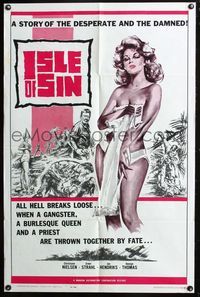 5q418 ISLE OF SIN 1sh '62 half-clad sexy castaway, the desperate and the damned!