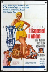 5q422 IT HAPPENED IN ATHENS 1sh '62 super sexy Jayne Mansfield rivals Helen of Troy, Olympics!