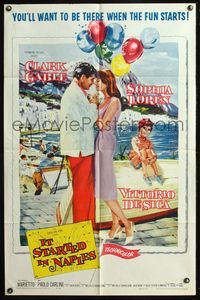 5q423 IT STARTED IN NAPLES 1sh '60 romantic art of Clark Gable with sexy Sophia Loren!