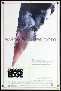 5q428 JAGGED EDGE 1sh '85 great close up image of Glenn Close & Jeff Bridges!