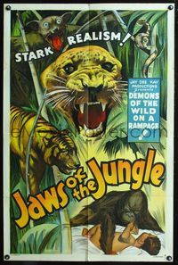 5q433 JAWS OF THE JUNGLE 1sh '36 Africa, stark realism, demons of the wild on a rampage!