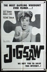 5q437 JIGSAW 1sh '62 Val Guest, shocked Yolande Donlan, most baffling whodunit ever filmed!