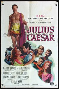 5q442 JULIUS CAESAR 1sh '53 art of Marlon Brando, James Mason & Greer Garson, Shakespeare!