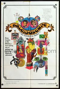 5q446 KALEIDOSCOPE 1sh '66 Warren Beatty, Susannah York, really cool Bob Peak art!