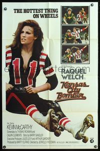 5q447 KANSAS CITY BOMBER 1sh '72 sexy roller derby girl Raquel Welch, the hottest thing on wheels!