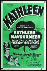 5q449 KATHLEEN MAVOURNEEN 1sh '37 directed by Norman Lee, Sally O'Neil, Daily, cool Irish design!