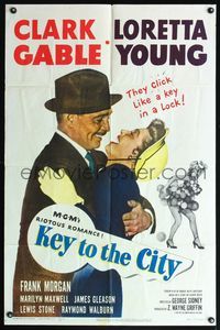 5q454 KEY TO THE CITY 1sh '50 Clark Gable & Loretta Young click like a key in a lock!