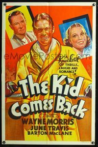 5q455 KID COMES BACK 1sh '38 directed by B. Reeves Eason, great art of boxer Wayne Morris!