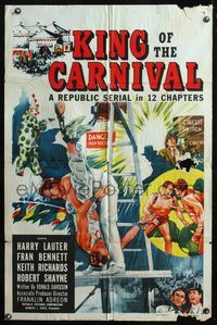 5q463 KING OF THE CARNIVAL 1sh '55 Republic, great circus trapeze artwork, whole serial!