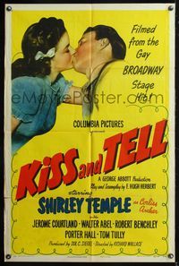 5q470 KISS & TELL style A 1sh '45 Jerome Courtland gets love and kisses from Shirley Temple!