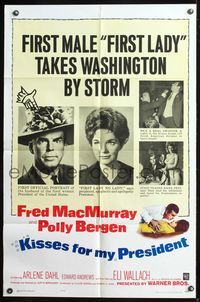 5q472 KISSES FOR MY PRESIDENT 1sh '64 Fred MacMurray, Polly Bergen, Arlene Dahl!