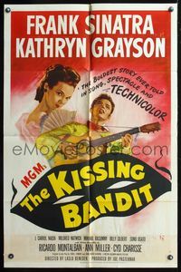 5q473 KISSING BANDIT 1sh '48 art of Frank Sinatra playing guitar & romancing Kathryn Grayson!