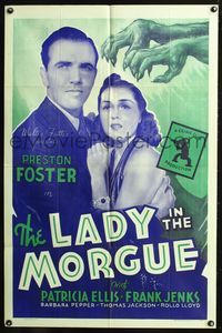 5q481 LADY IN THE MORGUE 1sh R42 Preston Foster & Patricia Ellis in peril!