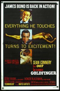 5x415 GOLDFINGER 1sh R80 three great images of Sean Connery as James Bond 007!