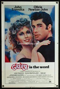 5x423 GREASE 1sh '78 close up of John Travolta & Olivia Newton-John in a most classic musical!