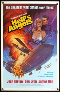 5x457 HELL'S ANGELS int'l 1sh R79 Howard Hughes air spectacle, cool artwork of exploding zeppelin!