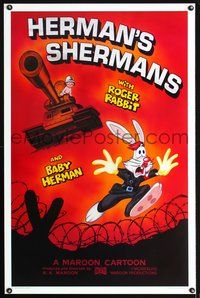 5x458 HERMAN'S SHERMANS Kilian 1sh '88 great image of Roger Rabbit running from Baby Herman in tank!