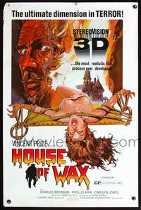 5x473 HOUSE OF WAX 1sh R72 cool artwork of Vincent Price & sexy girl tied down!