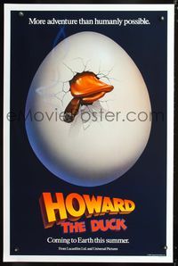 5x475 HOWARD THE DUCK teaser 1sh '86 George Lucas, wacky art of duck smoking cigar in eggshell!