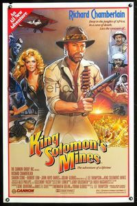 5x498 KING SOLOMON'S MINES 1sh '85 J.D. artwork of adventurer Richard Chamberlain, Sharon Stone!