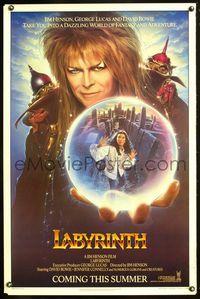 5x505 LABYRINTH teaser 1sh '86 Jim Henson, art of David Bowie & Jennifer Connelly by Steven Chorney!