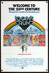 5x523 LOGAN'S RUN int'l 1sh '76 art of Michael York & Jenny Agutter running away by C. Moll!