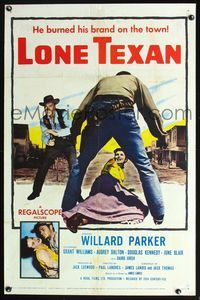 5x524 LONE TEXAN 1sh '59 Texas cowboy Willard Parker saves Audrey Dalton from bad guy!