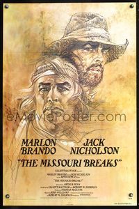 5x554 MISSOURI BREAKS advance 1sh '76 art of Marlon Brando & Jack Nicholson by Bob Peak!