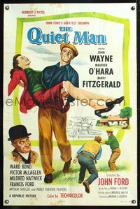 5x611 QUIET MAN 1sh R57 great image of John Wayne carrying Maureen O'Hara, John Ford!