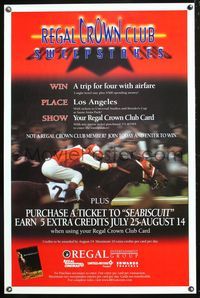 5x654 SEABISCUIT Regal Crown Club sweepstakes style 1sh '03 DS, horse racing jockey Tobey McGuire!