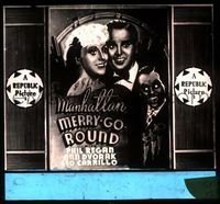 5y080 MANHATTAN MERRY-GO-ROUND glass slide '37 art of Ann Dvorak, Phil Regan & Leo Carrillo!