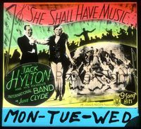 5y093 SHE SHALL HAVE MUSIC glass slide '35 Jack Hyton & His Famous International Band, June Clyde