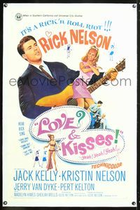 5z219 LOVE & KISSES linen 1sh '65 Ricky Nelson playing guitar, not rock & roll but Rick & roll!