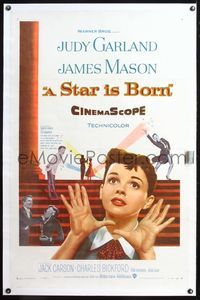 5z326 STAR IS BORN linen 1sh '54 great close up art of Judy Garland, James Mason, classic!