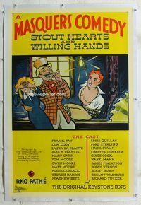 5z330 STOUT HEARTS & WILLING HANDS linen 1sh '31 mustache-twirling villain w/hero by saw blade!