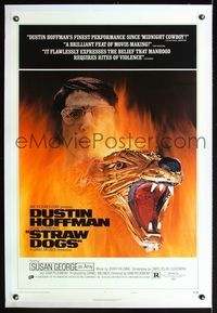 5z331 STRAW DOGS linen style D 1sh '72 directed by Sam Peckinpah, art of Dustin Hoffman in flames!